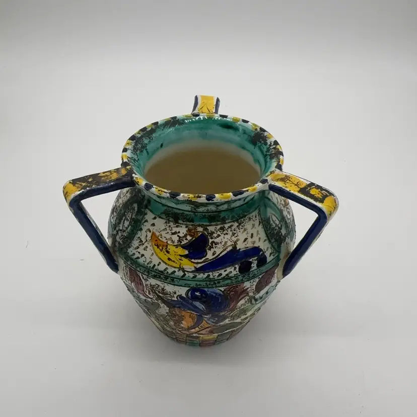 016.  Vintage Italian Majolica tin-glazed Pottery Vase/Jug 6”H