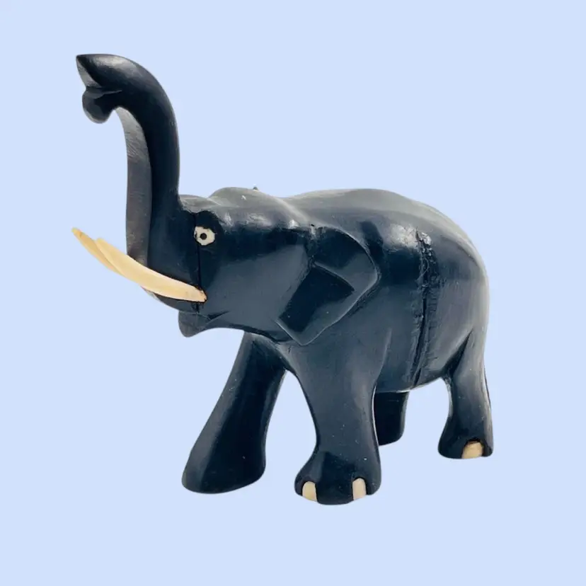 #390- Vintage Elephant Figurine Carved Wood Made In Ceylon (Now Sri Lanka) Pre-1972