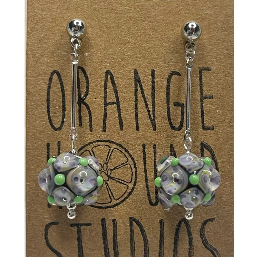 #3 Bar Link - Post Back Earrings - Handmade by Me -- Vintage Lampwork