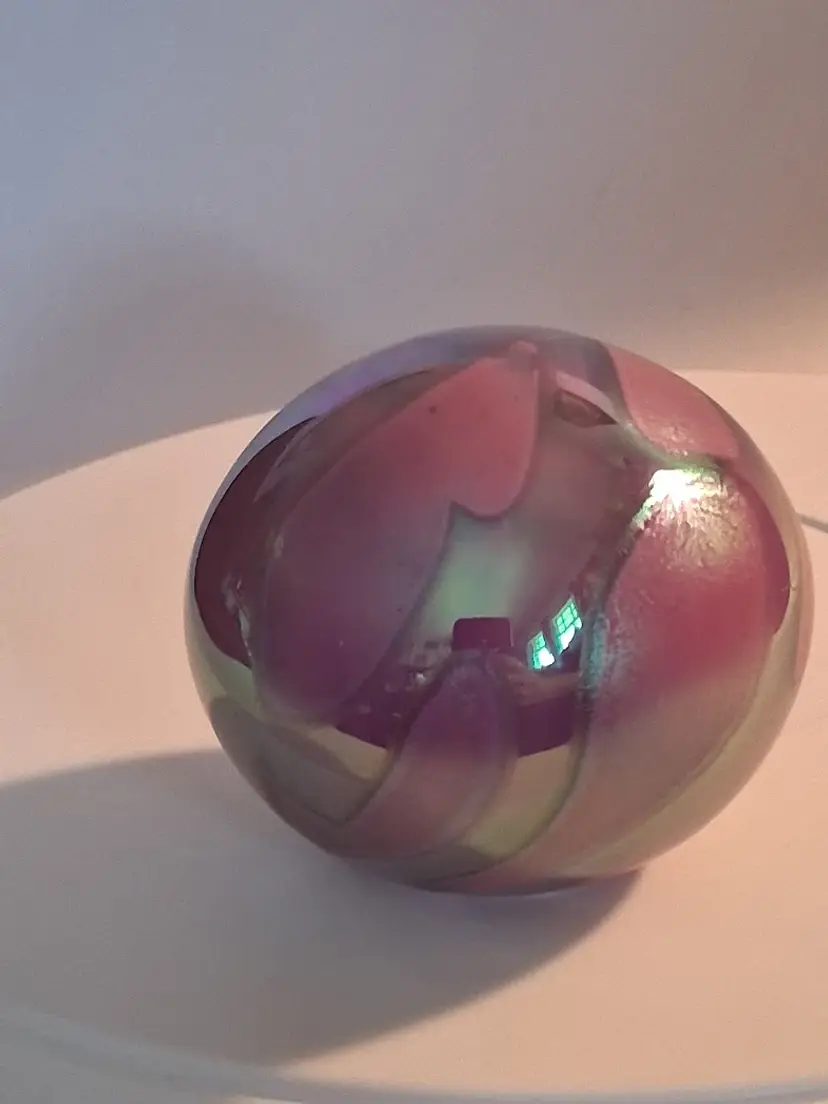 Scarce Phoenician Malta Studio Art Glass Pink Iridescent Paperweight