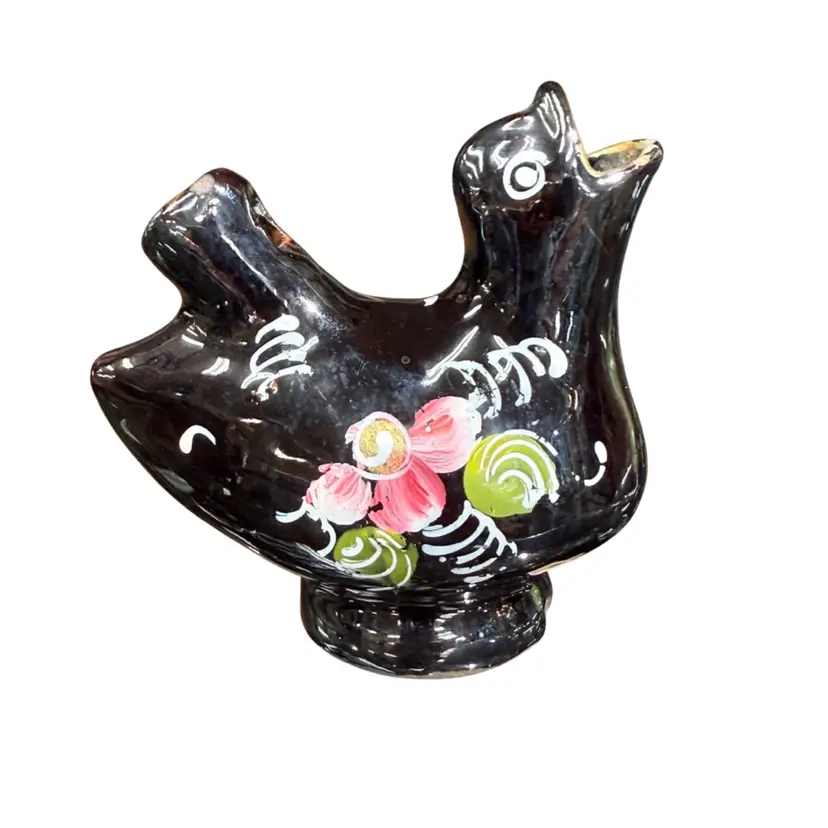 Ceramic Black Bird Whistle Hand Painted