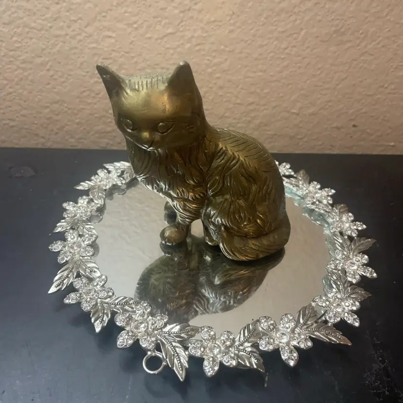 Solid Brass 5” Cat Figurine From European Flea market