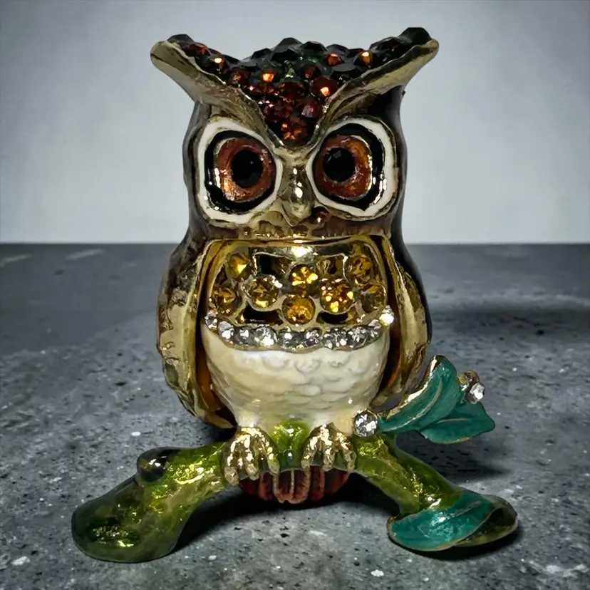 Ciel Collectables Owl Bird Trinket Box Hand Made with Swarovski Crystals