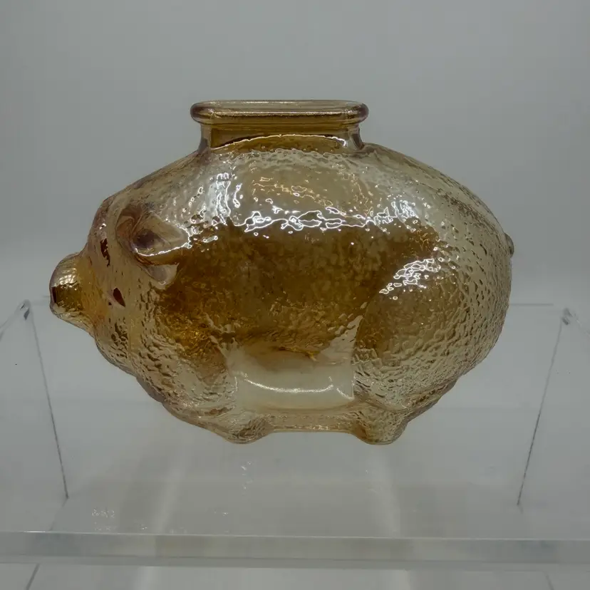 Vintage Amber Orange Carnival Glass Piggy Bank 4”