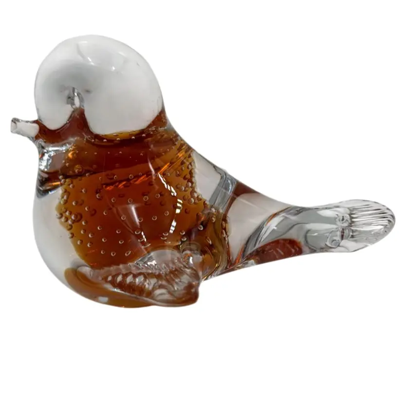 Manthorp Crystal Sweden Bird Glass Sculpture Placed Air Bubbles With Amber Tone