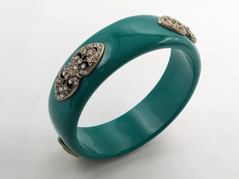 Premiere Designs Teal Bangle Bracelet with Rhinestone Accents NWOT