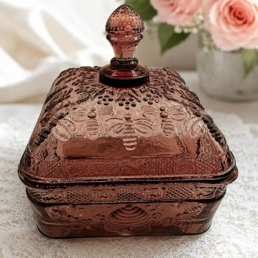 Vintage Purple Tiera Glass Bee Box