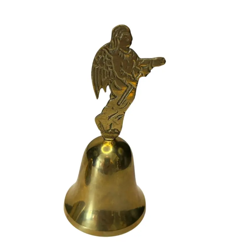 Pair Of Solid Brass Bells With Angels Atop 5” Tall Different Tone On Each