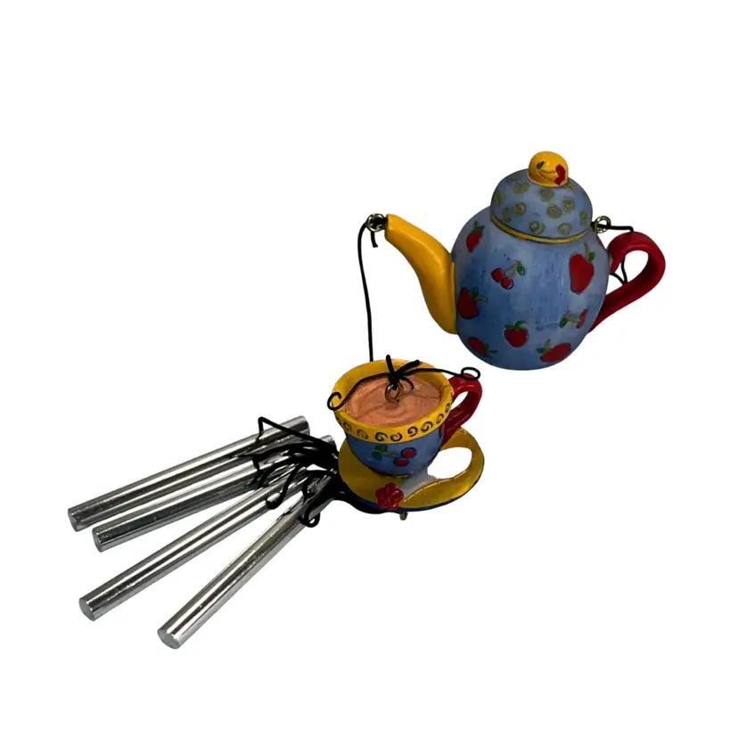Mary Engelbreit Teapot Wind Chime Colorful w Apples | 12”