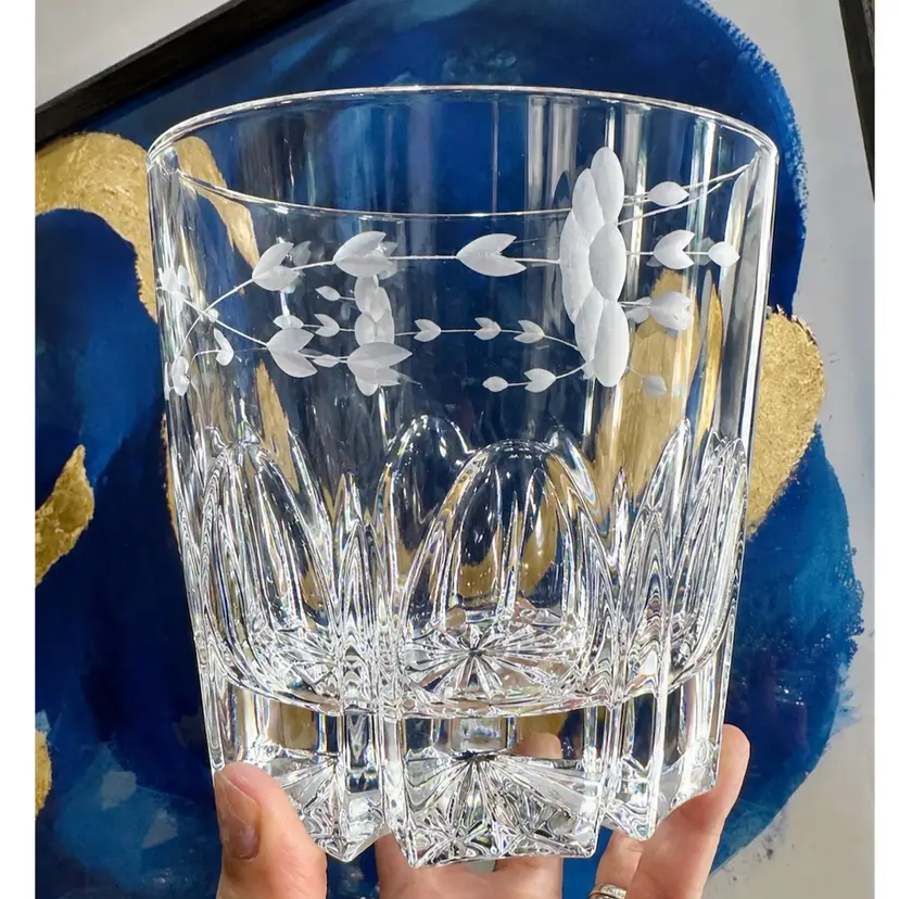 😻 Princess House Heritage Pattern Etched Crystal Ice Bucket — 5½” tall × 6” diameter
