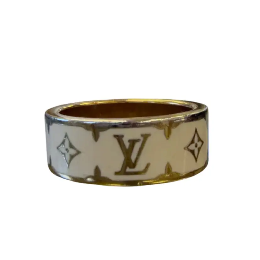 Louis Vuitton Nanogram White & Gold Enamel Ring Sz 6.5