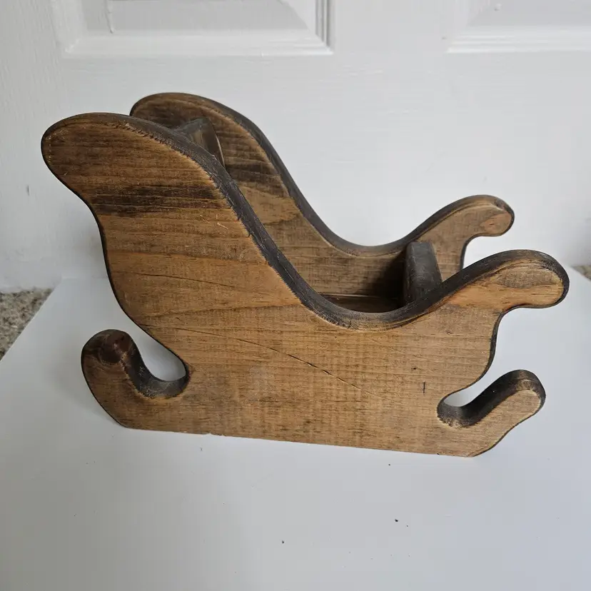 Vintage Handmade Wood Sled Planter Brown Rustic Christmas Holiday Decor