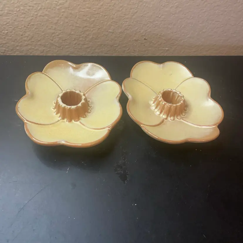 Gorgeous Pair of 1960 Frankoma Ceramic 6” Lily Pad Candle Holders