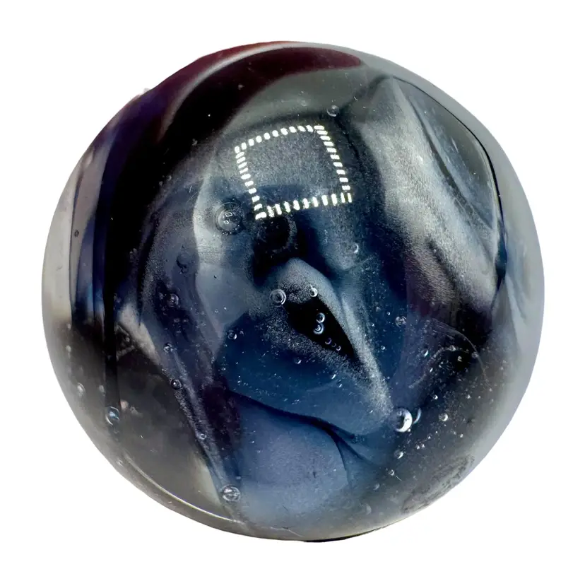 Handmade Art Glass Marble Multicolored Swirl Dark Blue Black White Bubbles .95”