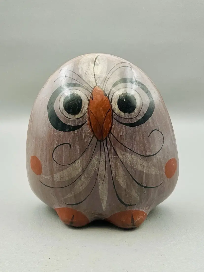 Vintage Tonala Mexico Pottery Owl Signed Hand Painted Mexican Folk Art 5"