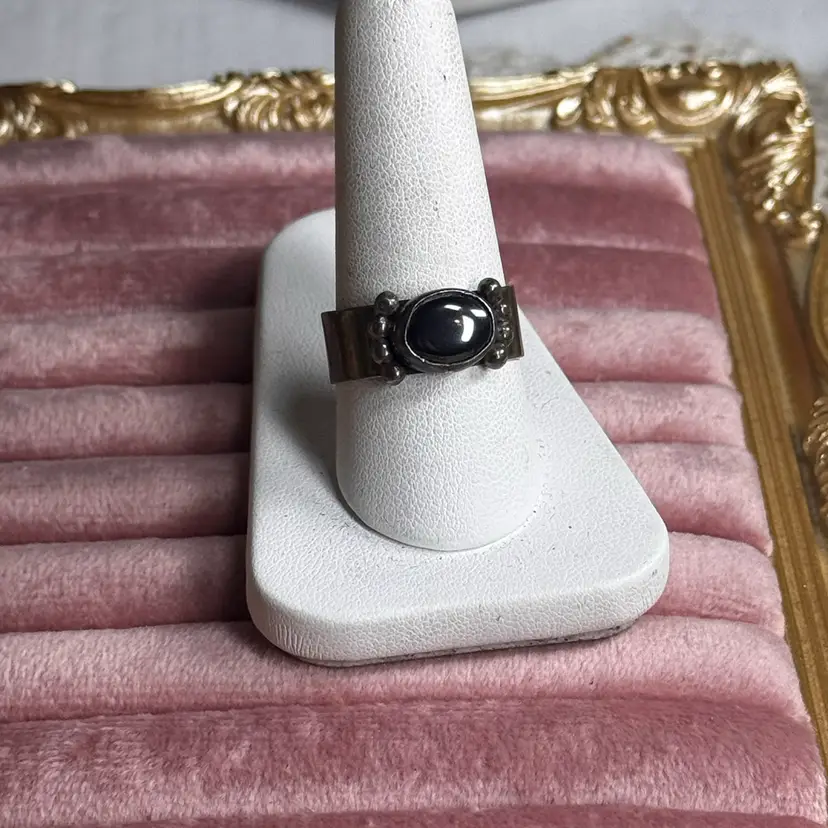 Sterling Silver Native American Alice Platero Hematite Ring Size 10