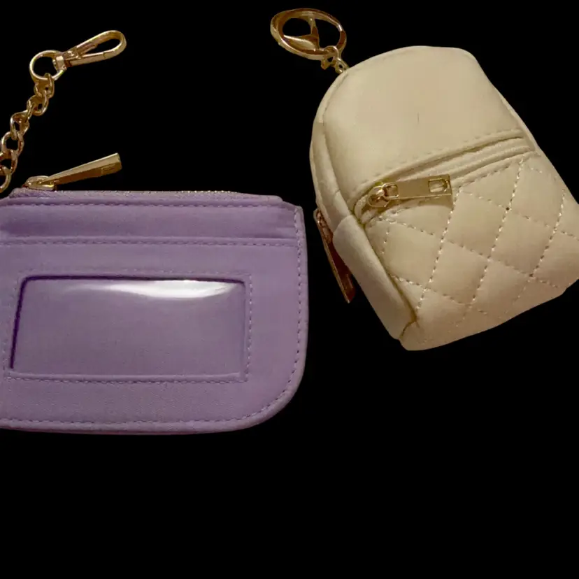mini keychain pouches – purple ID card holder and white quilted coin pouch 2 For 1
