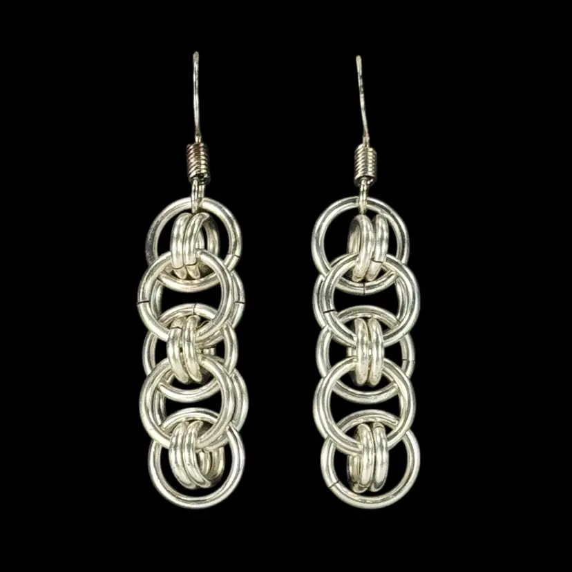 Mark ~ Avante Jewelry Chainmaille CELTIC  Pierced Earrings Single Straight Silver Plated