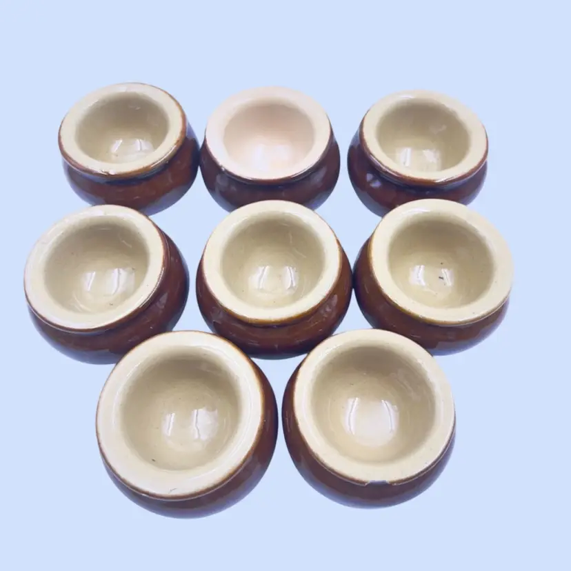 #069- 8pc Pottery Dipping Dish Salt Cellar By Pearsons of Chesterfield England