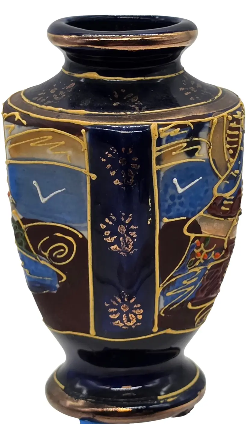 VINTAGE COBALT BLUE JAPANESE SATSUMA MORIAGE MINIATURE VASE