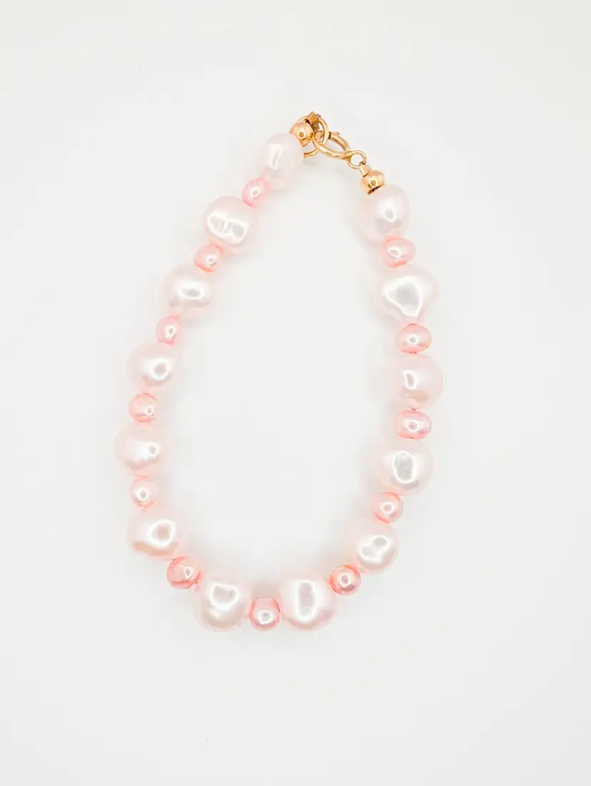Small Child's 14K Yellow Gold and Genuine White and Pink Pearl Bracelet Size 5"