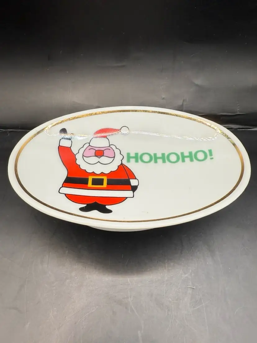 Ames Japan Vintage Mod Graphics Santa Soap Trinket Dish 6x1.5”