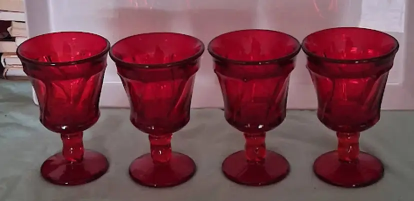 Vintage MCM Fostoria Jamestown Ruby Red Set of 4 Wine Glasses