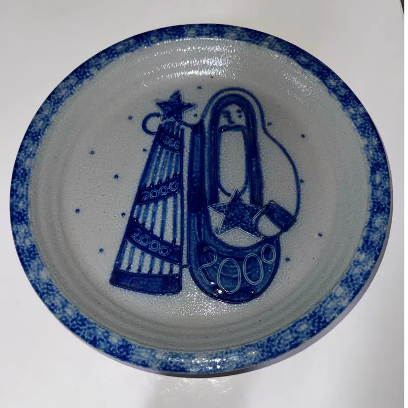 Eldreth Salt Glazed Pottery Santa St Nick Pie Plate 11"  Signed. 2000