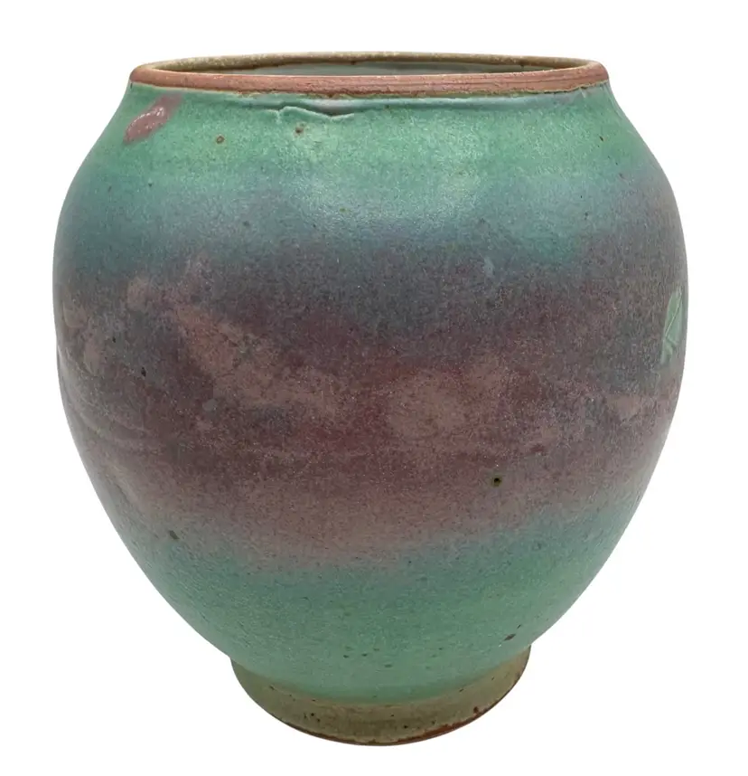 Signed Belovich Vintage Studio Art Pottery Vase Pot Pink Aqua Blue Green 5”