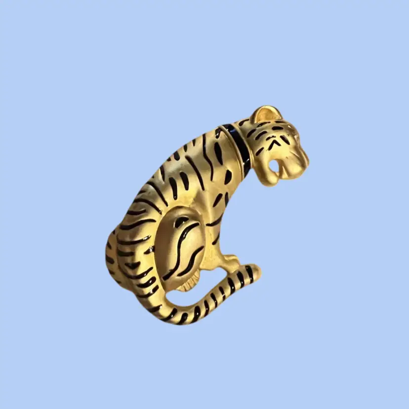 #301- Tiger Pin Brooch Gold Tone metal with black stripes 2 1/2”