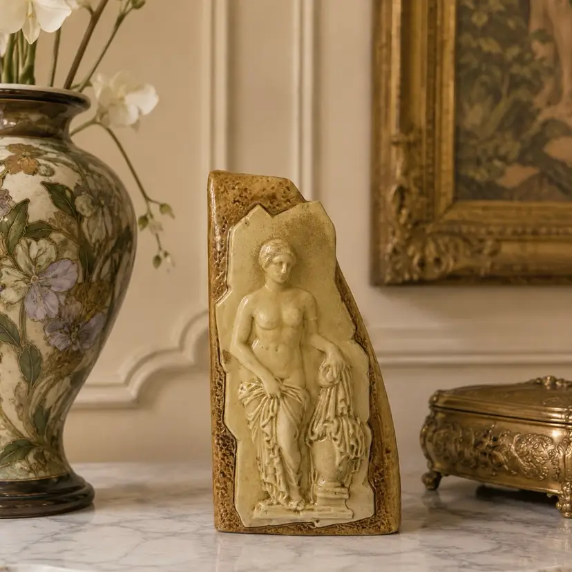 1950s Marmaca Italian Majolica Pottery Vase Candle Holder w/ Aphrodite 10”