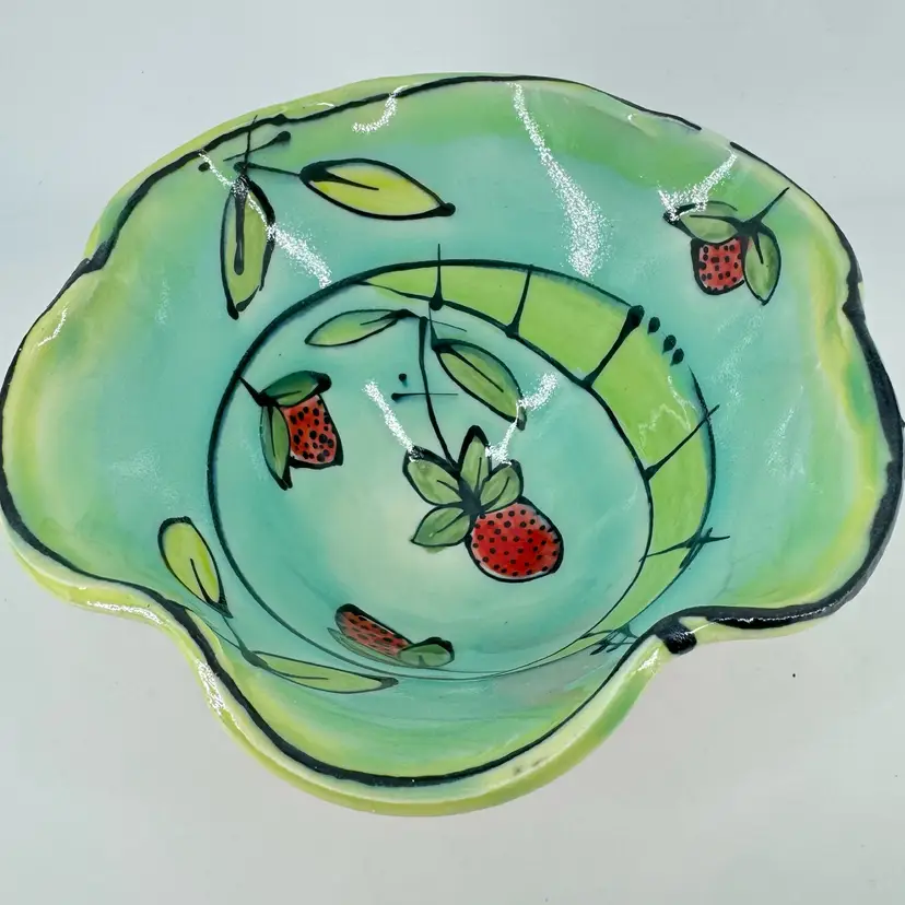 Studio Art Pottery Strawberry Pottery Bowl Signed
