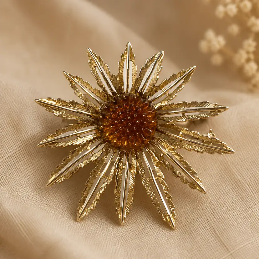 #01 1960s Sarah Coventry "Starburst" Goldtone Flower Brooch & Pendant, 2.5"