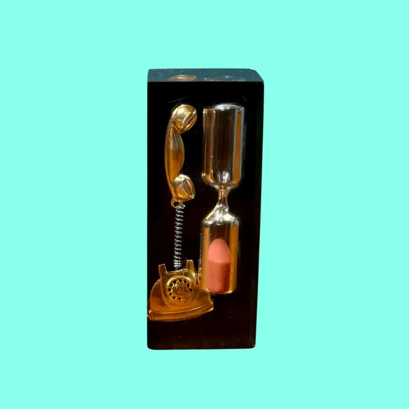 Vintage Lucite Phone Timer Hourglass Pink Sand Mid-Century Rotary Telephone