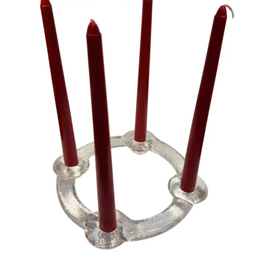 Staffan Gellerstedt For Pukeberg Glasbruk -Sweden- Crystal Ice Glass 4 Light Advent Candle Ring- Centerpiece-  8 Inch