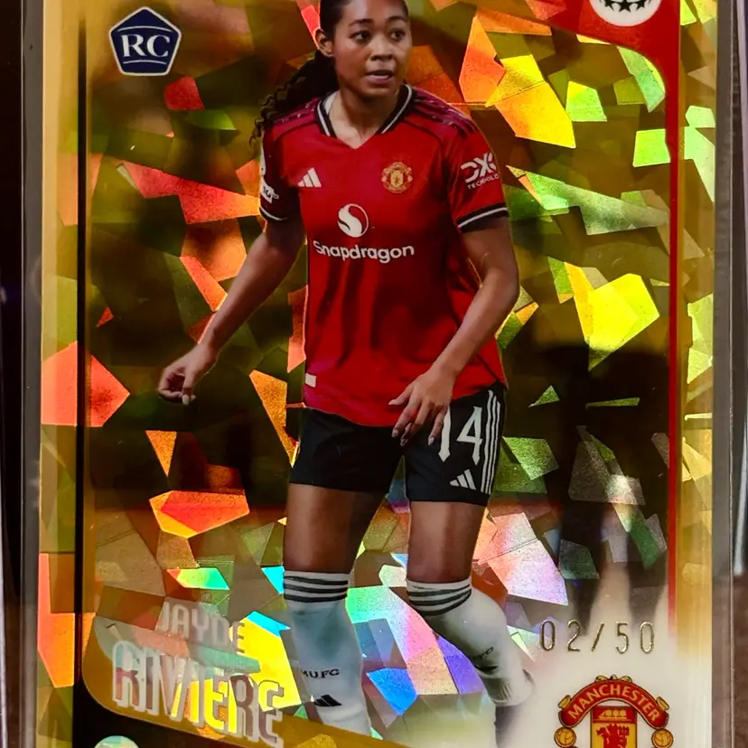 Jayde Riviere 2025/26 Topps Chrome UWCL Sapphire Gold /50 Manchester United Canada Rookie RC