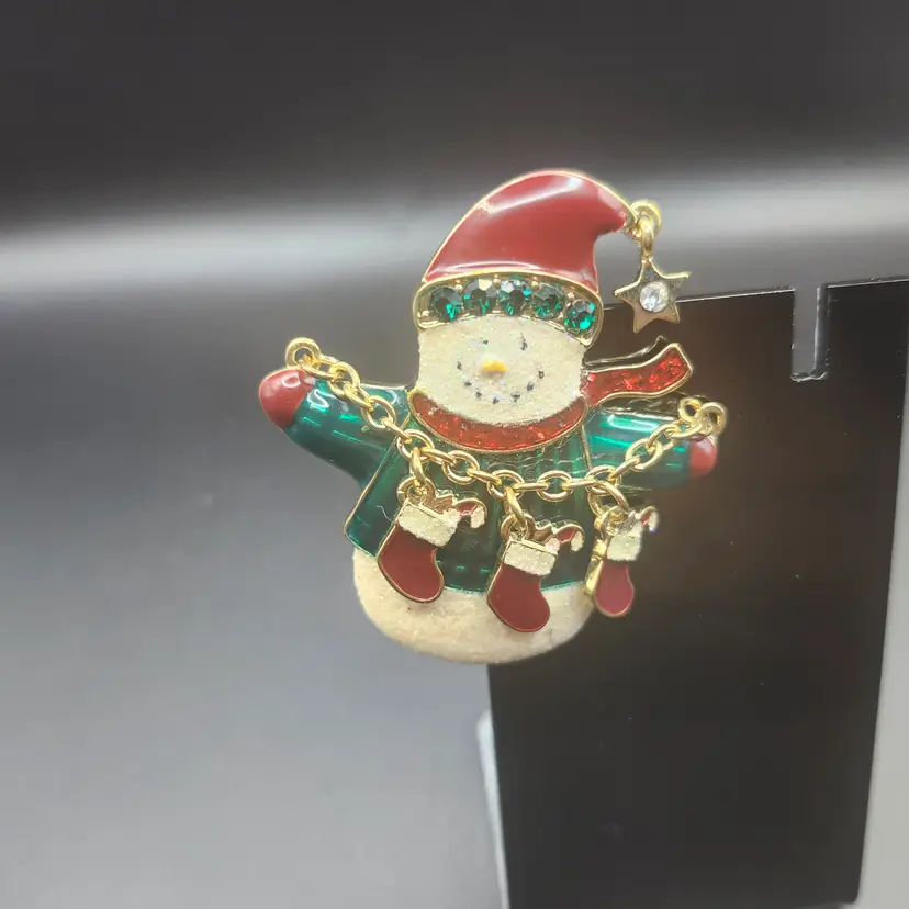 Festive Snowman Brooch with Stocking Charms