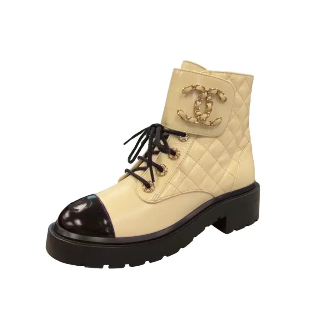 Chanel Ivory/Black Combat Boots Sz 36