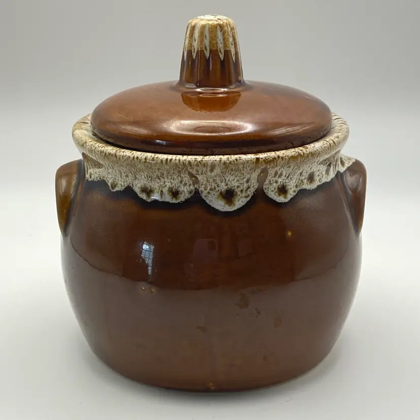 Vintage Hull Brown Drip Ceramic Single Bean Pot or Sugar Bowl w/ Lid Ovenproof