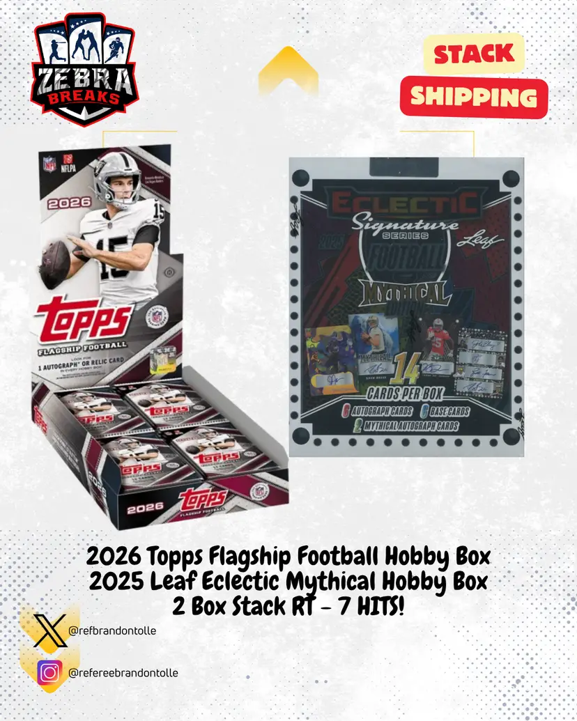 ZB 26335: 2026 Topps Flagship Football/2025 Leaf Mythical FB 2 Box Stack Rip