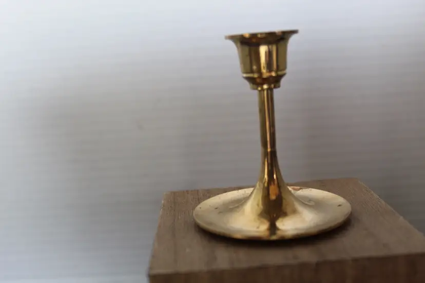 Brass Candlestick Holder 3 In Made in Taiwan Polished Gold Tone Vintage
