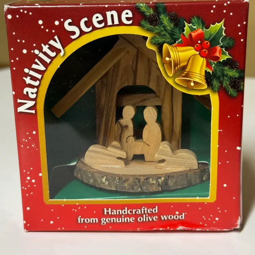 Nativity Scene Ornament Olive Wood from the Holy Land 3”