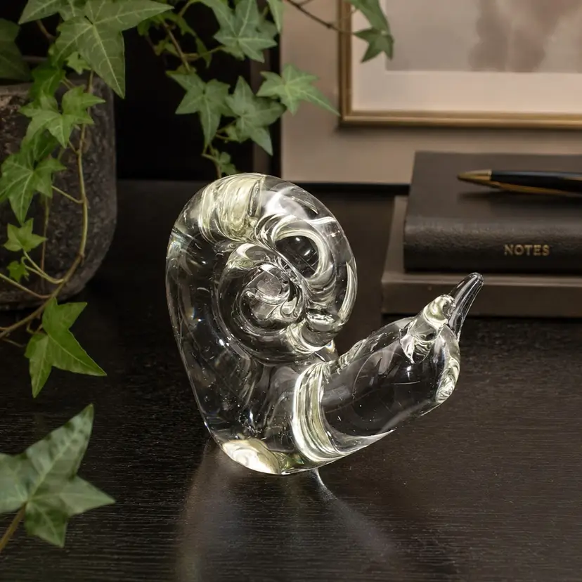 Vintage Enesco Clear Glass with Yellow Tint Snail Figurine