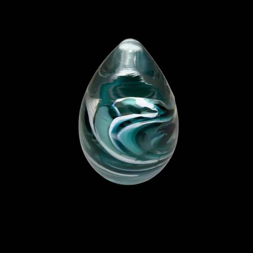Mdina  Blue And White Swirl Art Glass Tear Drop Paperweight