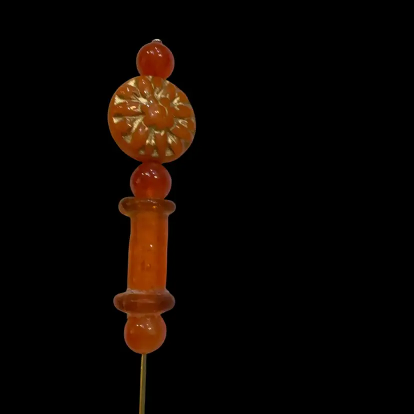 Orange And Gold Sun Bead Hat Pin 6” Gold Pin With Glass Beads