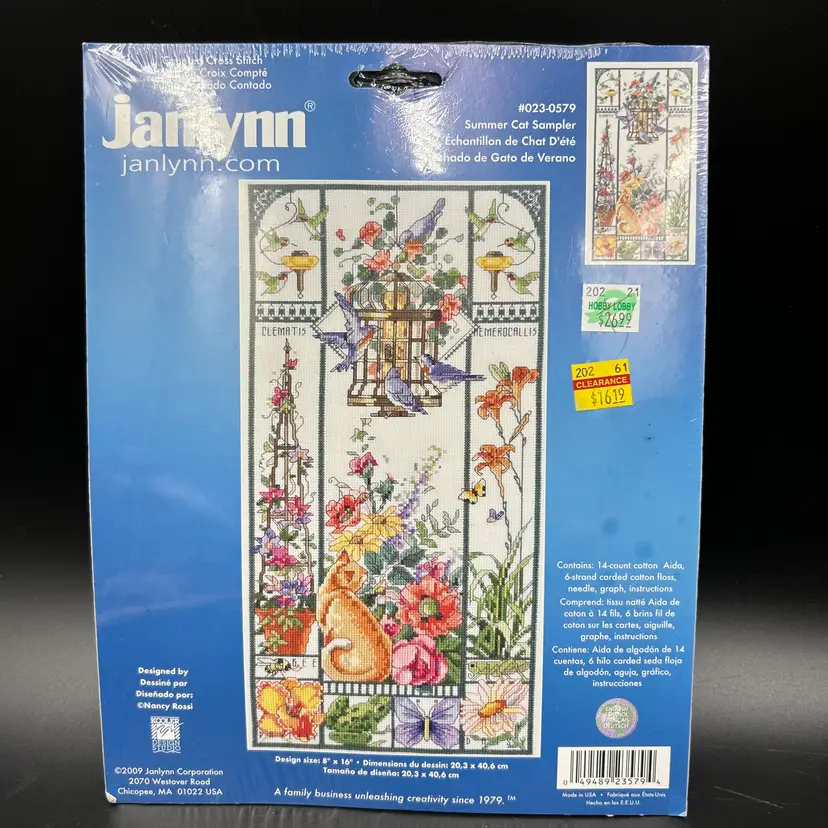 Janlynn Summer Cat Sampler Counted Cross Stitch Kit 023-0579 Sealed 8x16