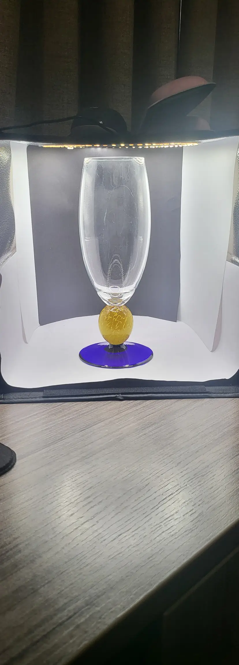 Unique Kosta Boda Glass Vase with Yellow and Cobalt Blue Base 11" by Anna Ehrner