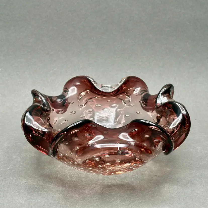 Vintage Barovier & Toso Attributed Mid-Century Amethyst Controlled Bubble Murano Art Glass Trinket Dish Bowl