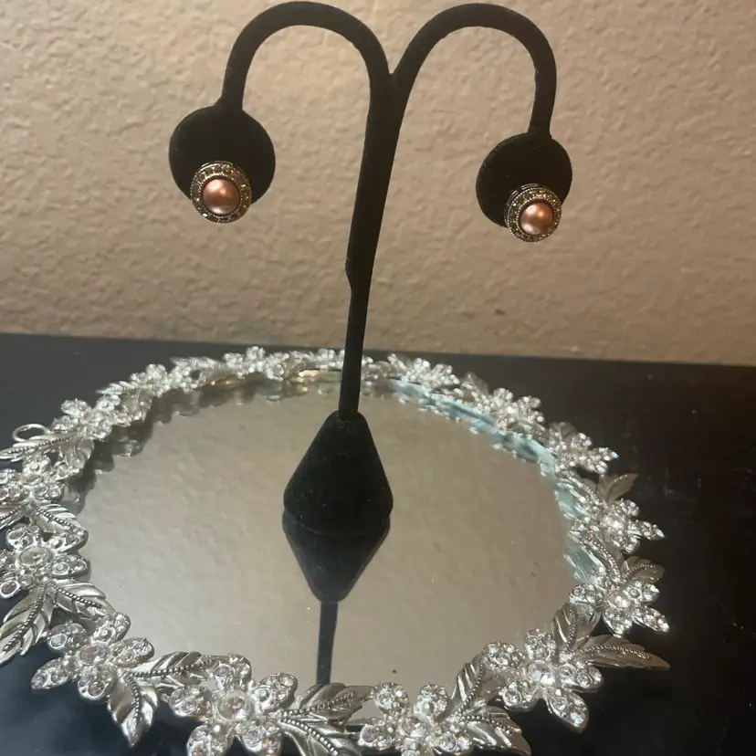 Napier Faux Pearl & Rhinestone button Clip-On Earrings