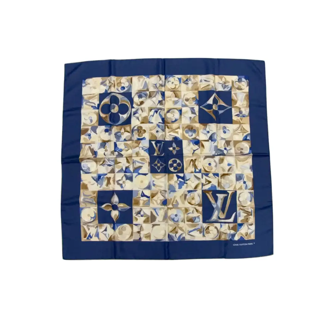 Louis Vuitton Blue & Brown Floral Silk Scarf